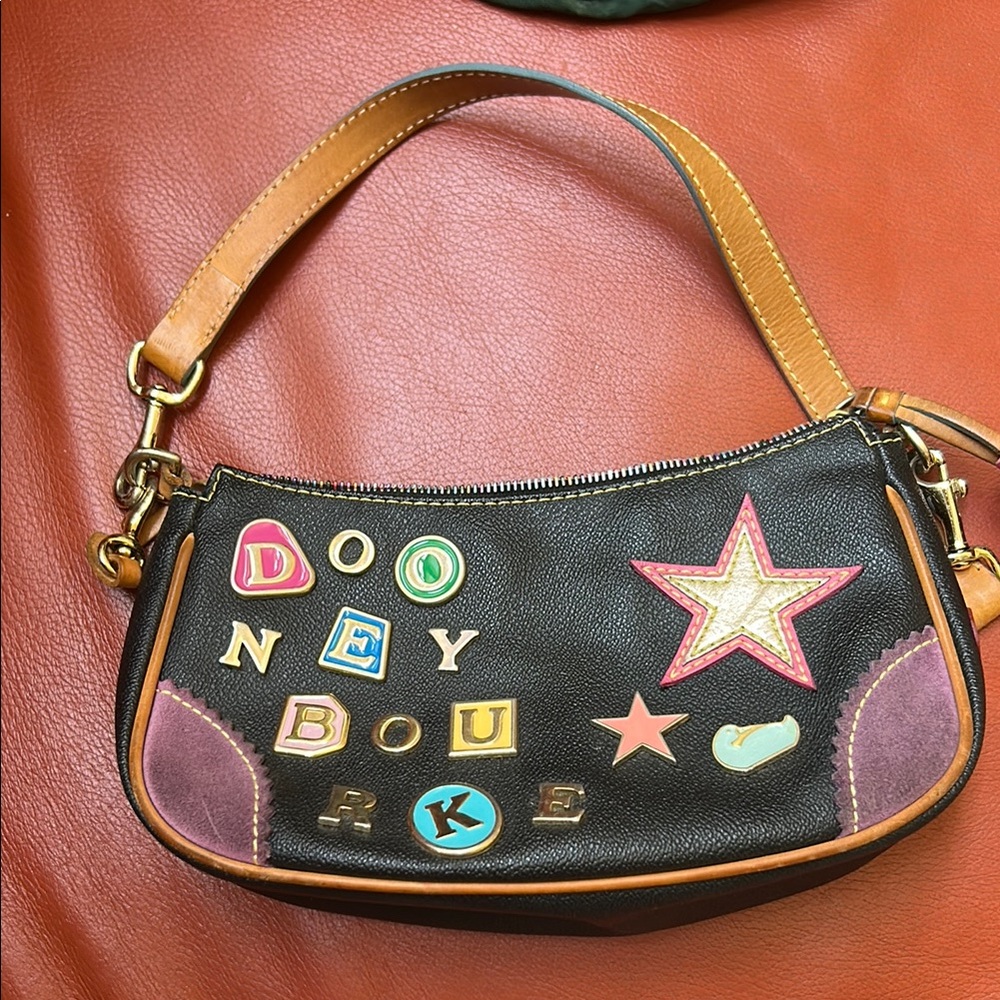 Dooney & Bourke Black and Brown Shoulder Bag with Retro Design